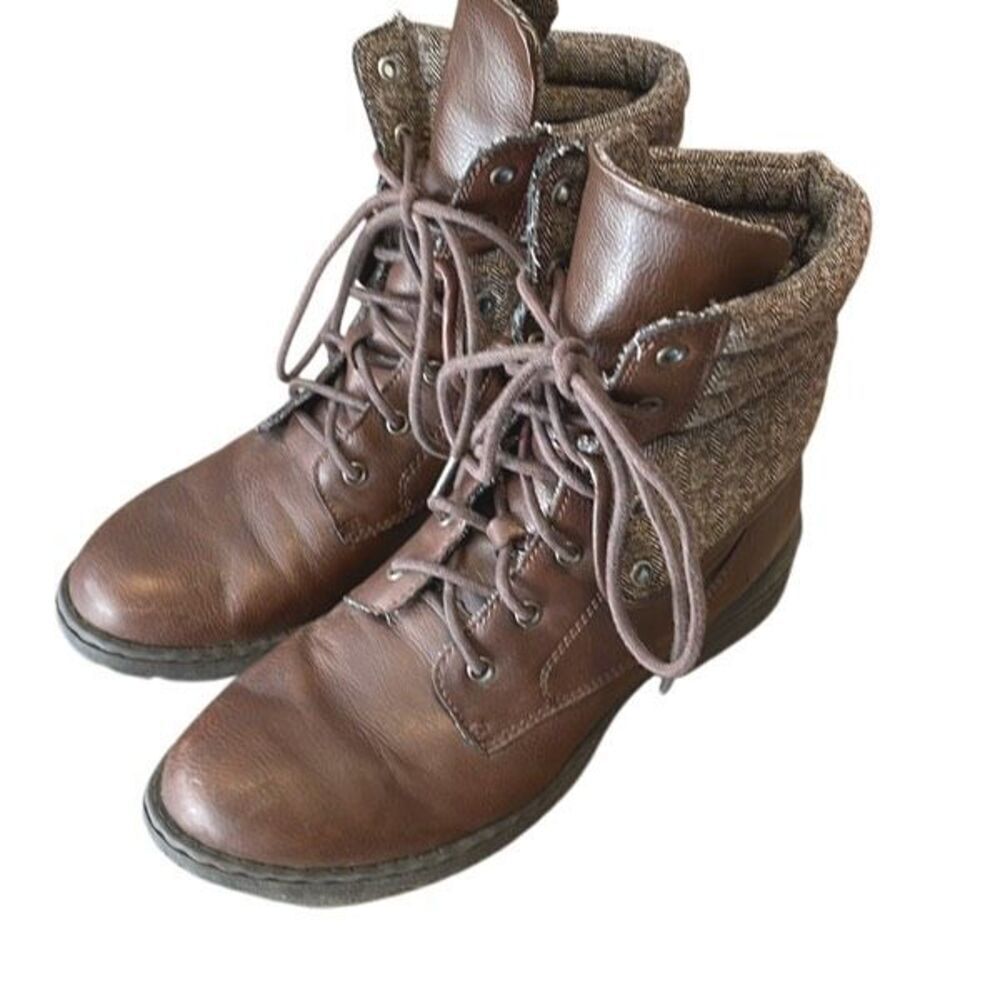 B.O.C. By Born Womens Faux Leather Saturn Lace Up Fold Over Combat Boots Brown S